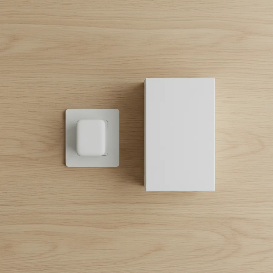 The unit next to its box